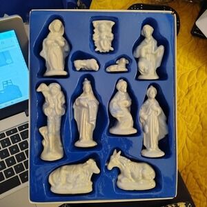 Vintage Sears Trim Shop Porcelain Nativity Set 11 Piece White Glossy Figures